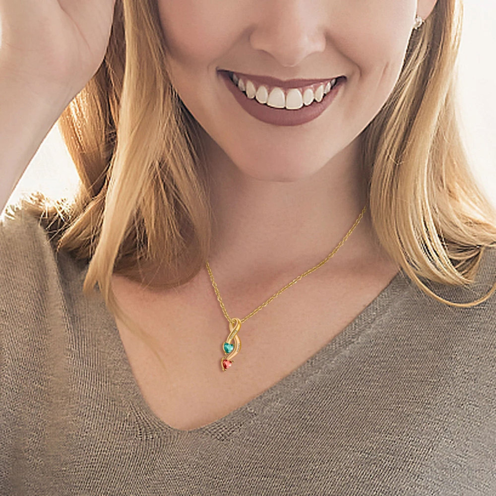 Colar de coração com nome e pedra de nascimento personalizada em ouro 10K para mulheres-2