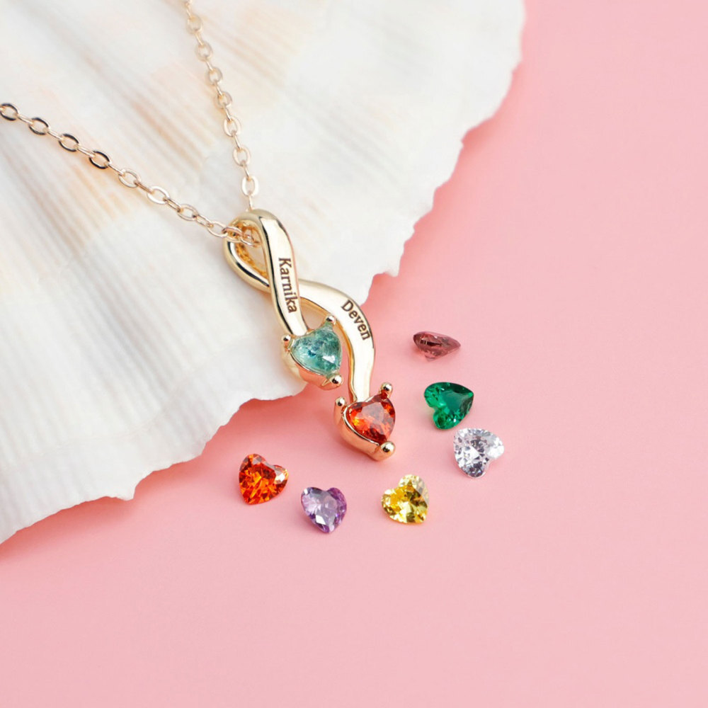 Colar de coração com nome e pedra de nascimento personalizada em ouro 10K para mulheres-3