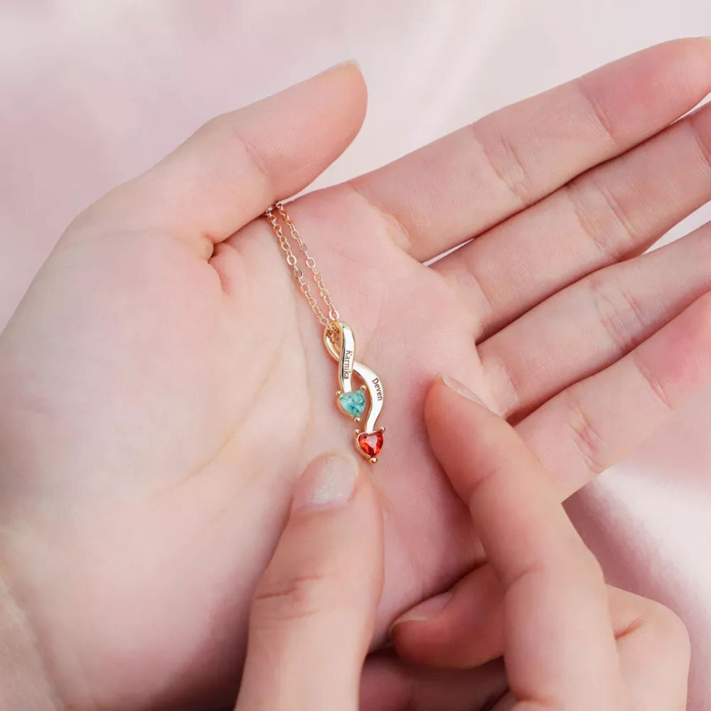 Colar de coração com nome e pedra de nascimento personalizada em ouro 10K para mulheres-4