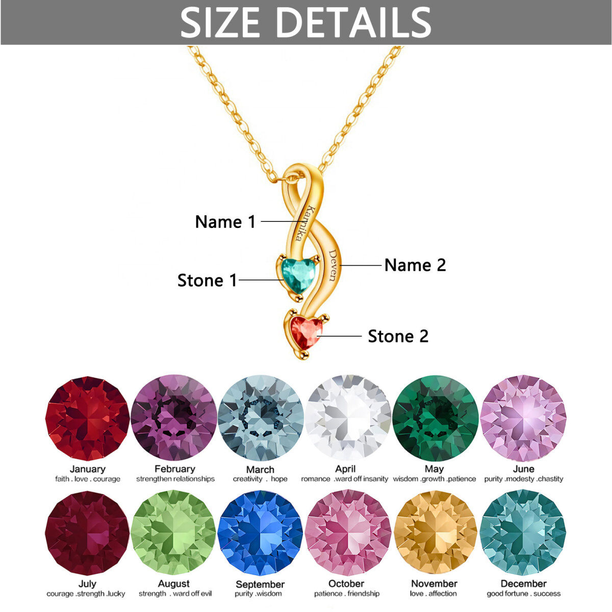 10K Gold Personalized Birthstone Name Heart Necklace for Women-5