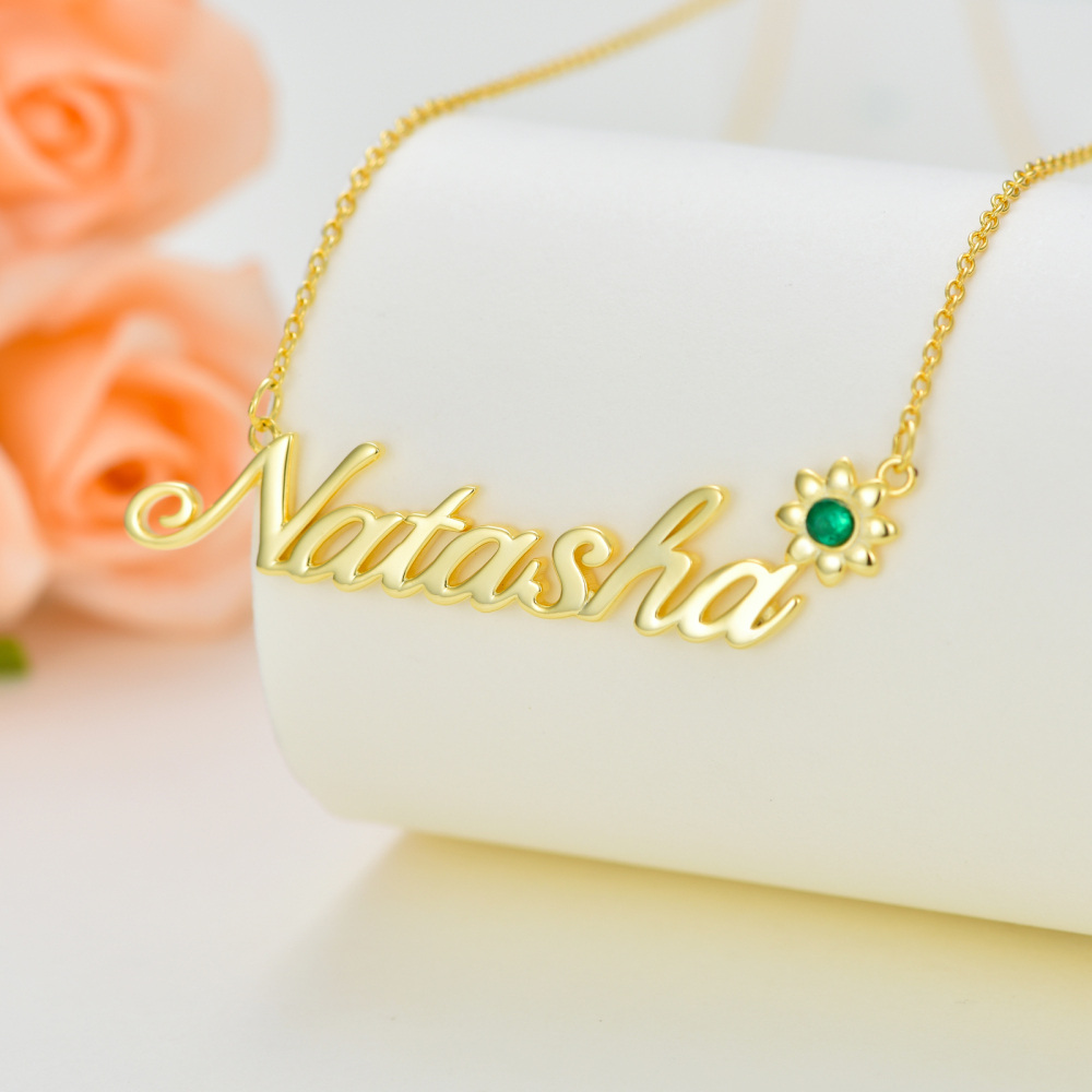 10K Gold Cubic Zirconia Personalized Birthstone Pendant Necklace-5