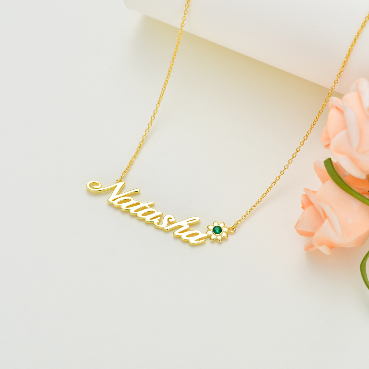 10K Gold Cubic Zirconia Personalized Birthstone Pendant Necklace-6