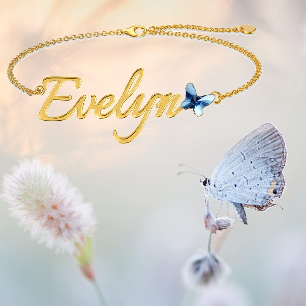 10K Gold & Personalisierte Klassische Name Schmetterling Anhänger Armband-2