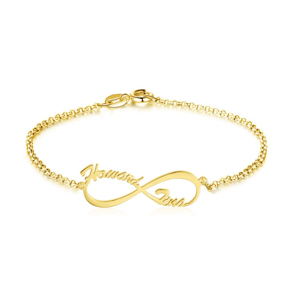 Pulsera de oro de 10 quilates personalizada con nombre clásico y símbolo del infinito-1