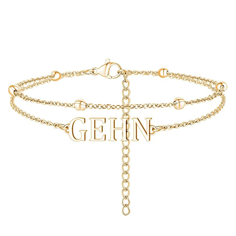 10K Gold Personalized Classic Name Multi-layered Charm Anklet-1