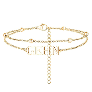 Sterling Silver with Yellow Gold Plated Personalized Classic Name Multi-layered Charm Anklet-17