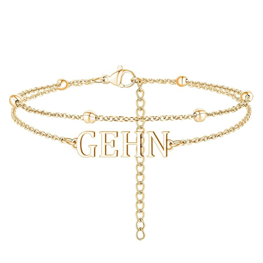 10K Gold Personalized Classic Name Multi-layered Charm Anklet