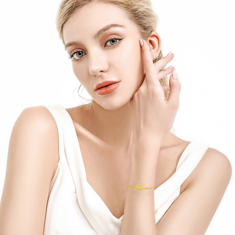 10K White Gold Personalized Classic Name Charm Bracelet-2