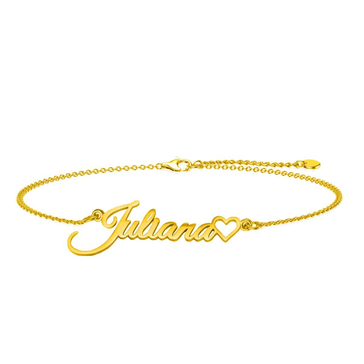 Pulseira com pingente de nome clássico personalizado em ouro 10K-1