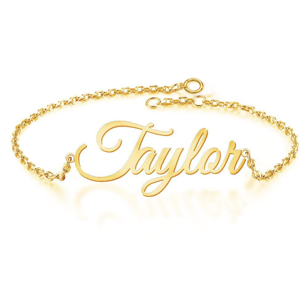 14K Gold Personalized Classic Name Charm Bracelet-1