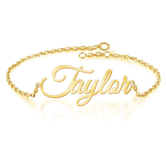 Bracciale con nome classico Birthstone personalizzato in oro 10 carati per donna