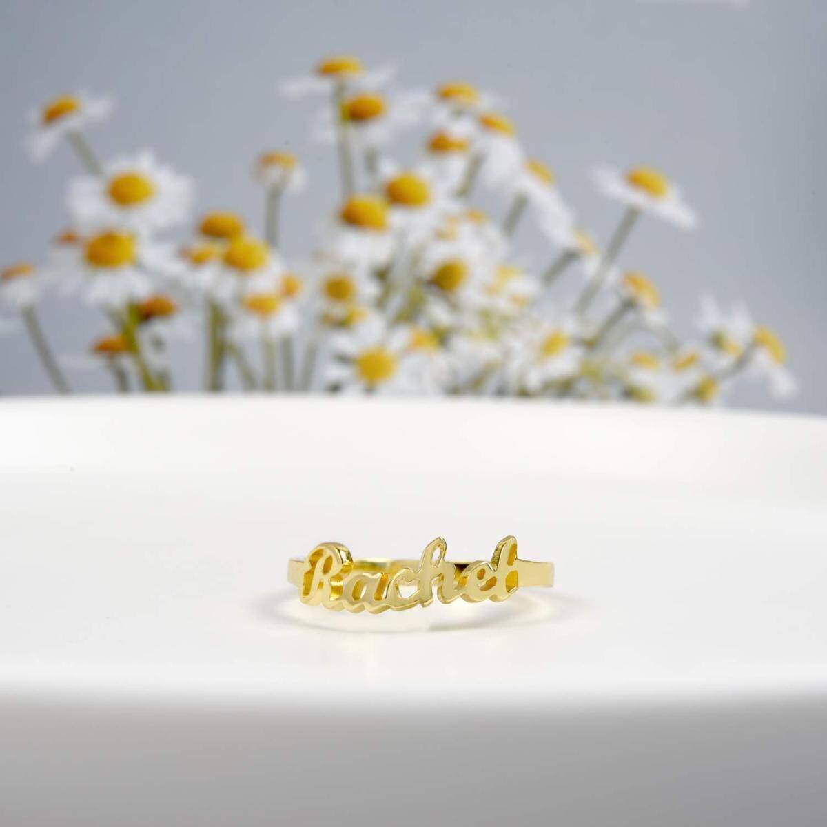 Anillo con nombre clásico personalizado de oro de 10 quilates-2