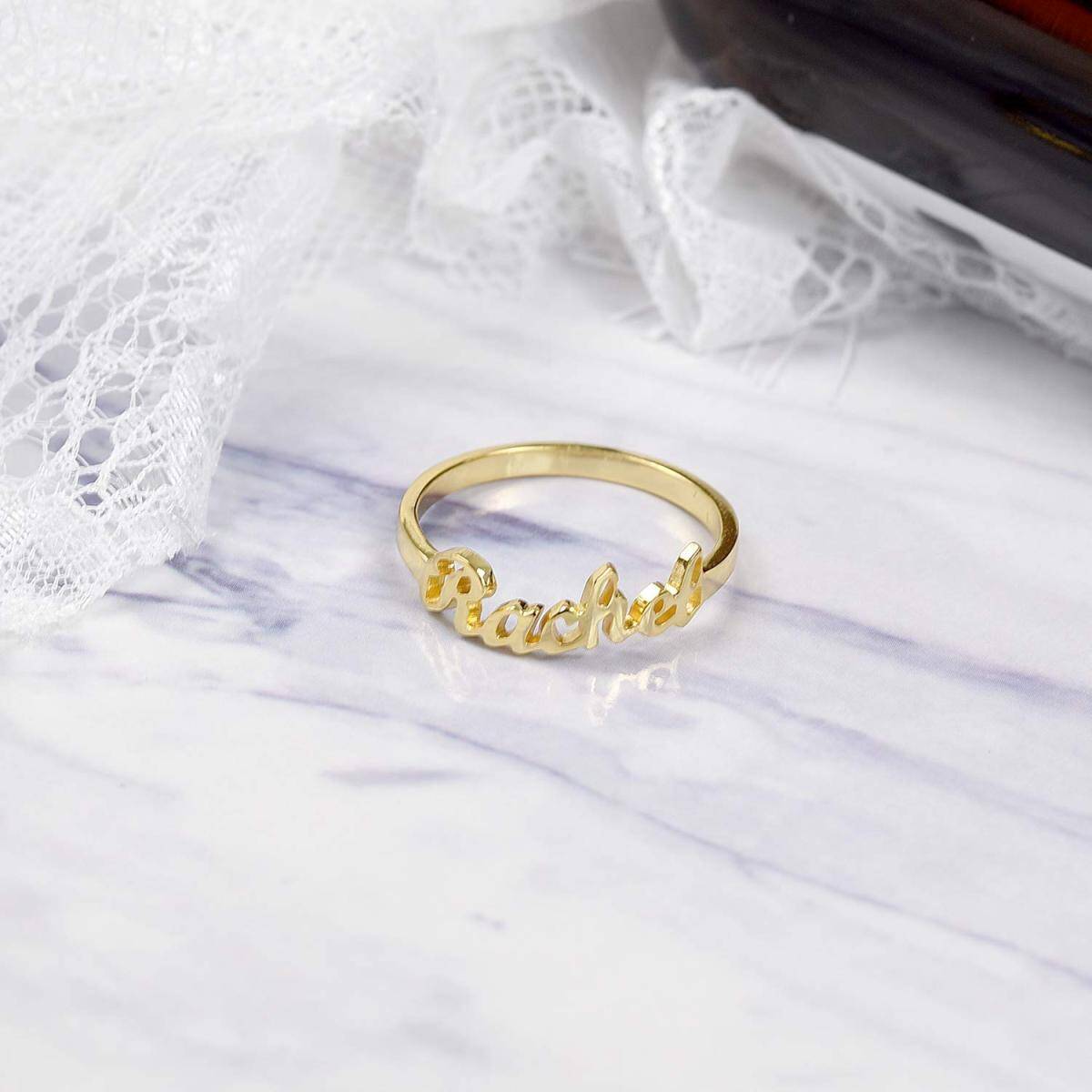 Anillo con nombre clásico personalizado de oro de 10 quilates-3