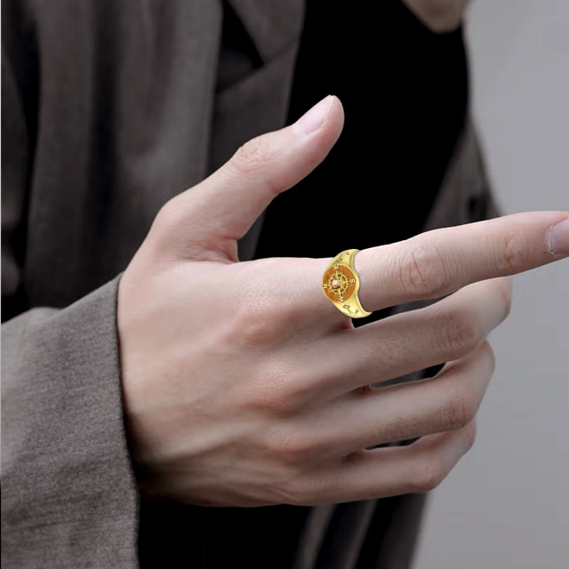 10K Gold Anker Kompass Ring mit personalisierter Gravur für Männer-2