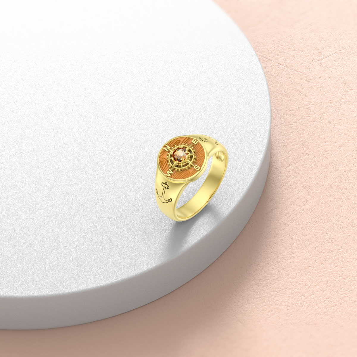 10K Gold Anker Kompass Ring mit personalisierter Gravur für Männer-5