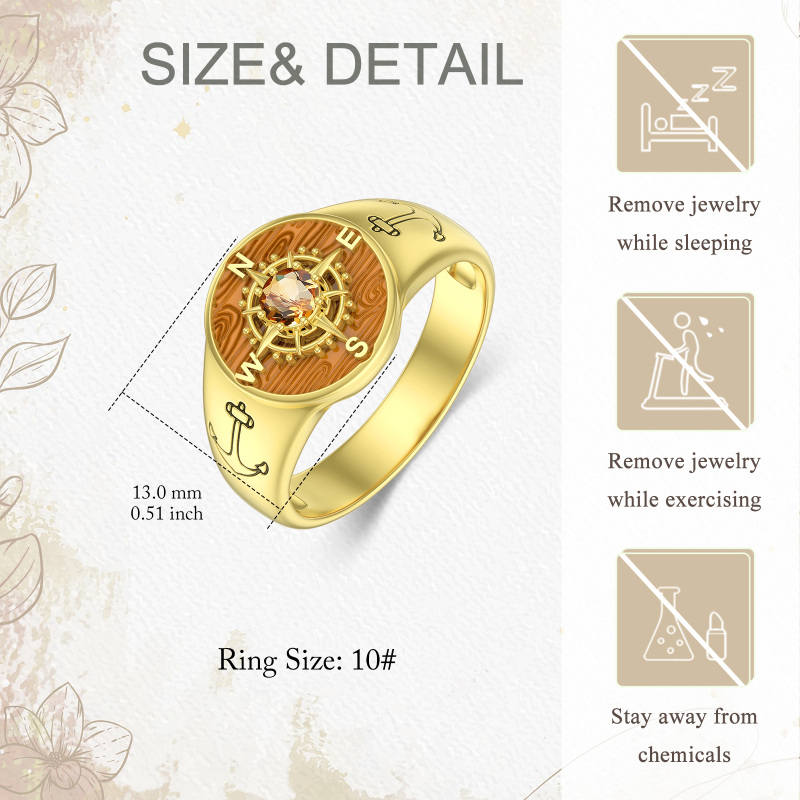 10K Gold Yellow Crystal Anchor & Compass Personalized Engraving Ring For Men-6