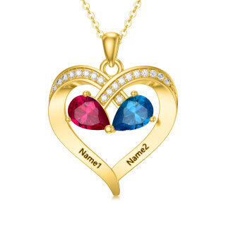 10K Gold Personalized Engraving & Birthstone Heart Pendant Necklace-58