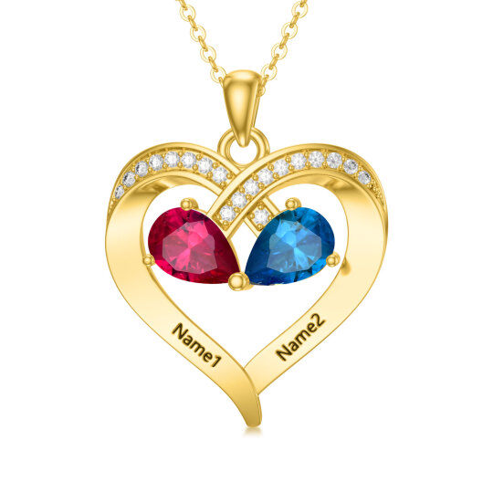 10K Gold Personalized Engraving & Birthstone Heart Pendant Necklace