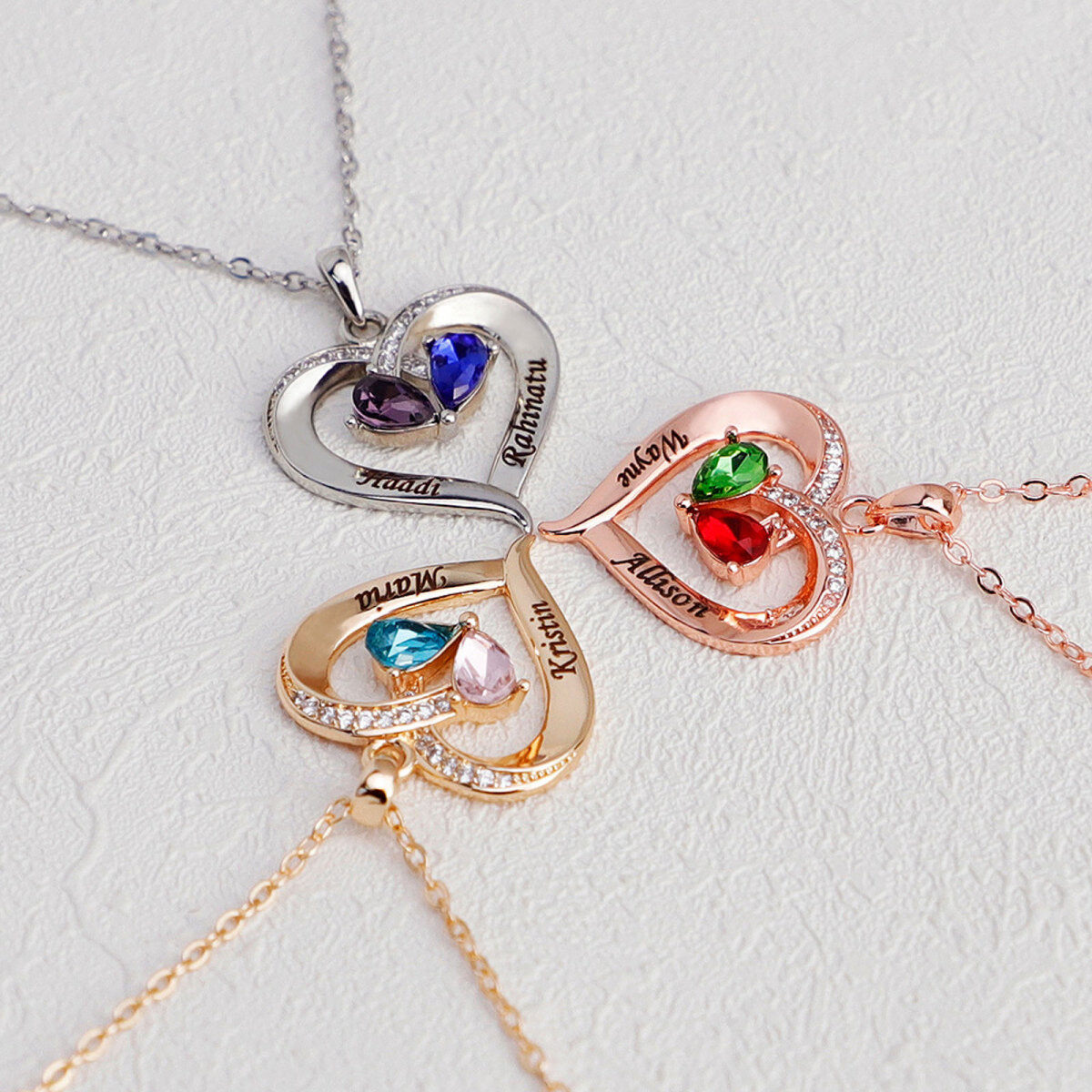 10K Gold Personalized Engraving & Birthstone Heart Pendant Necklace-3