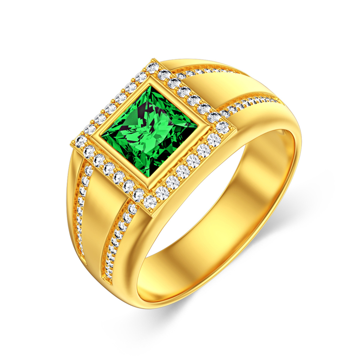 10K Gold Cubic Zirconia Personalized Engraving & Couple &Emerald Square Engagement Ring-4