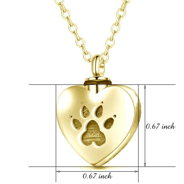 Collana con urna a forma di cuore con zampa di cane in oro 10 carati personalizzata per ceneri-3