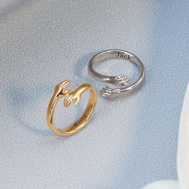 10K Gold Personalized Engraving & Hug Open Ring-3