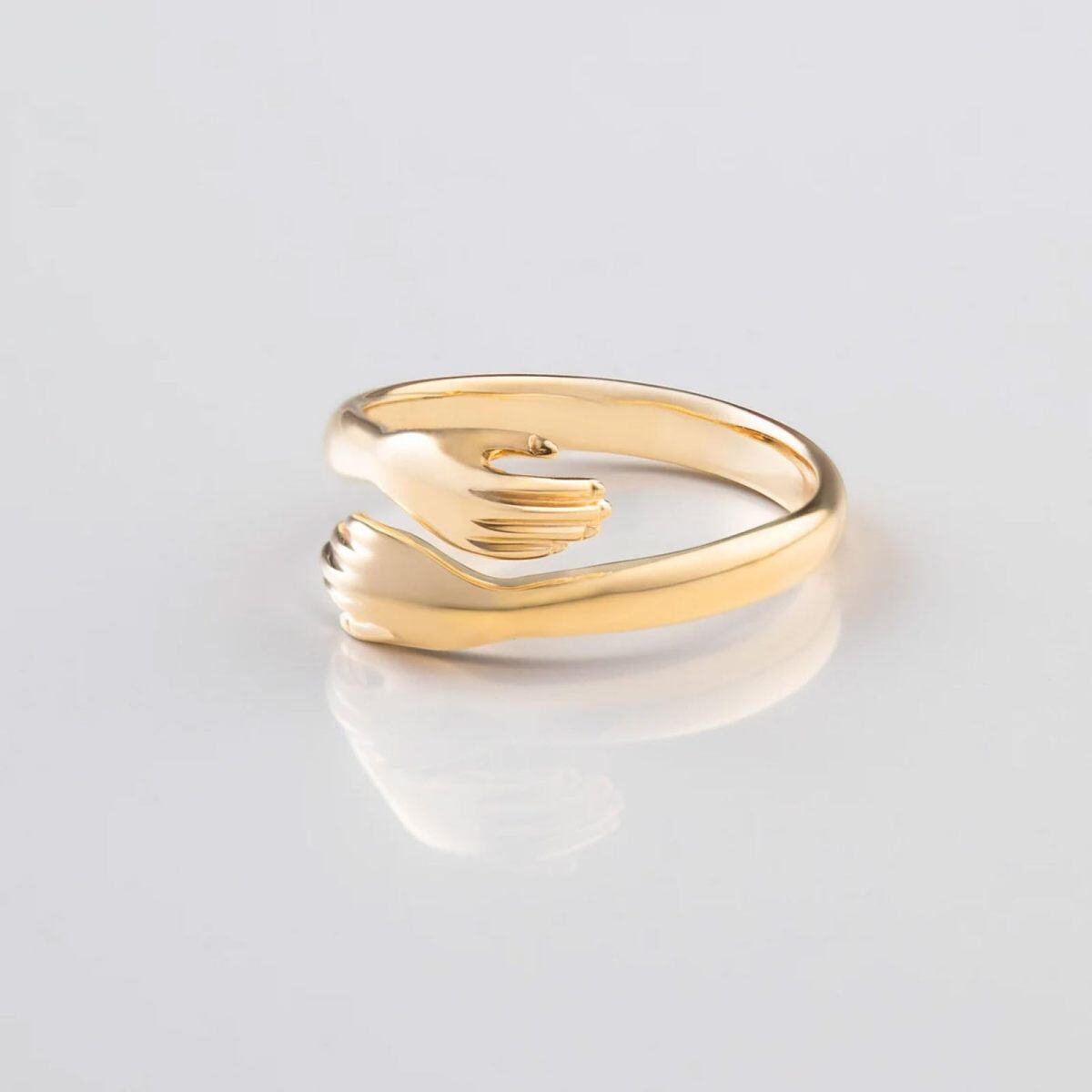 10K Gold Personalized Engraving & Hug Open Ring-4