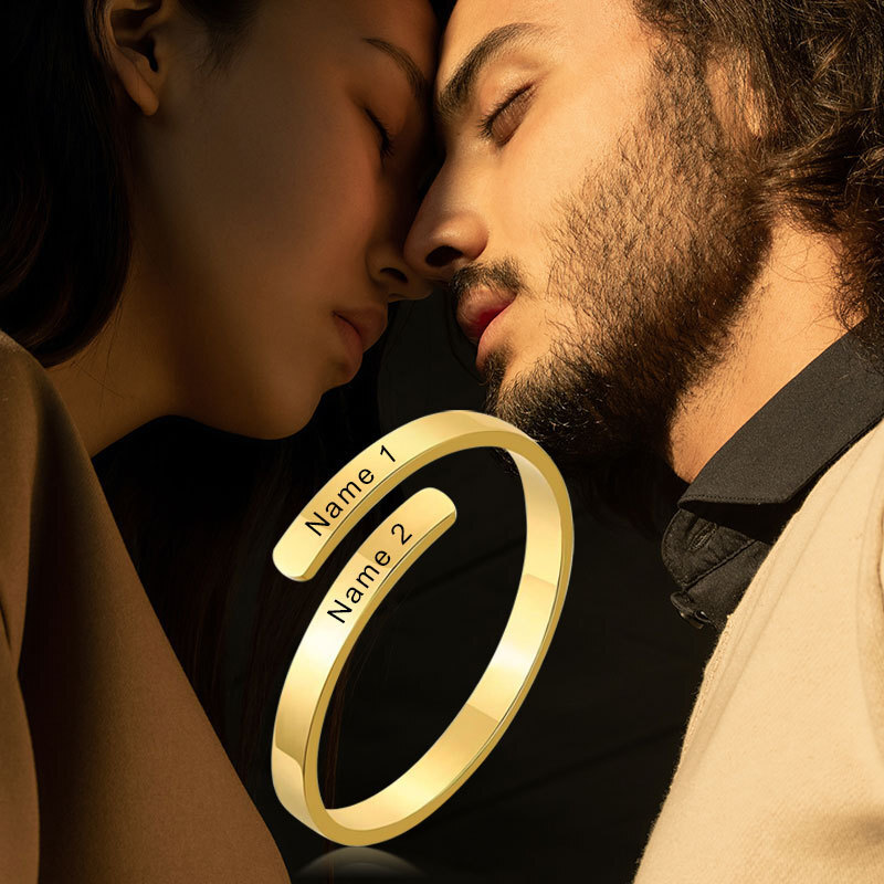 Anello aperto con incisione personalizzata in oro 10K-3