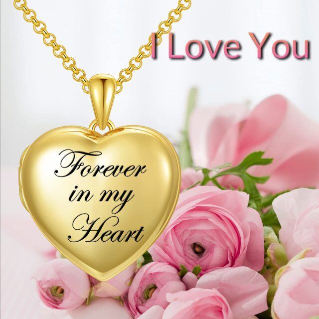 10K Gold Personalized Engraving & Personalized Photo & Heart Pendant Necklace with Engraved Word-6