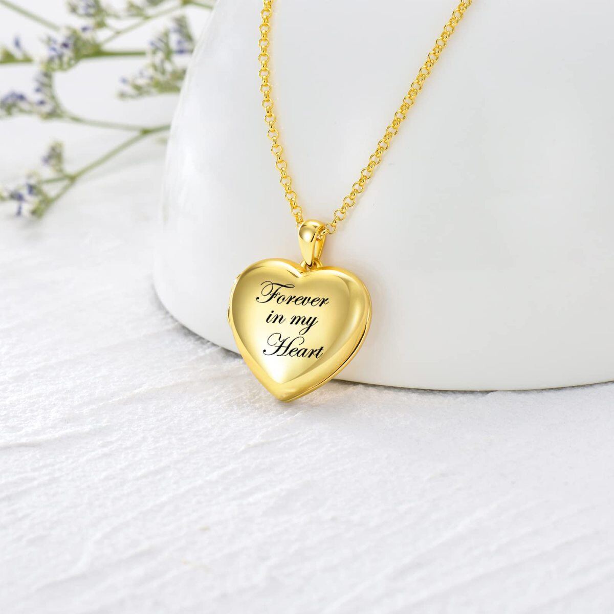 10K Gold Personalized Photo & Heart Pendant Necklace with Engraved Word-3