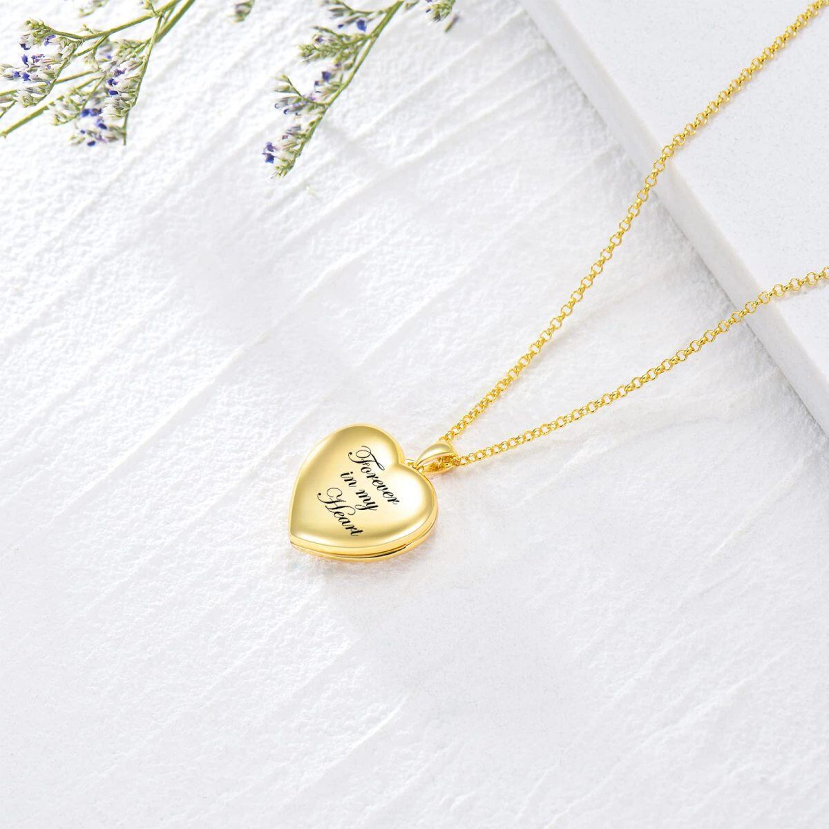 10K Gold Personalized Photo & Heart Pendant Necklace with Engraved Word-4