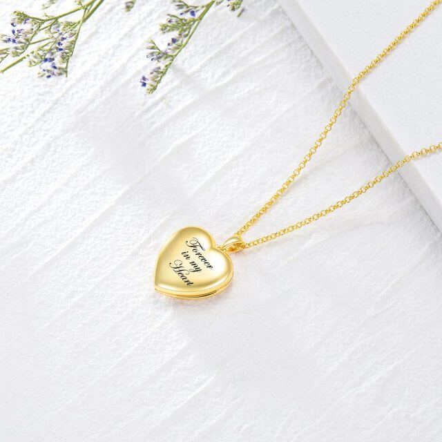 Collar Colgante Foto y Corazón Personalizado en Oro 10K con Palabra Grabada-4