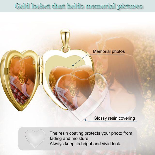 10K Gold Personalized Photo & Heart Pendant Necklace with Engraved Word-5