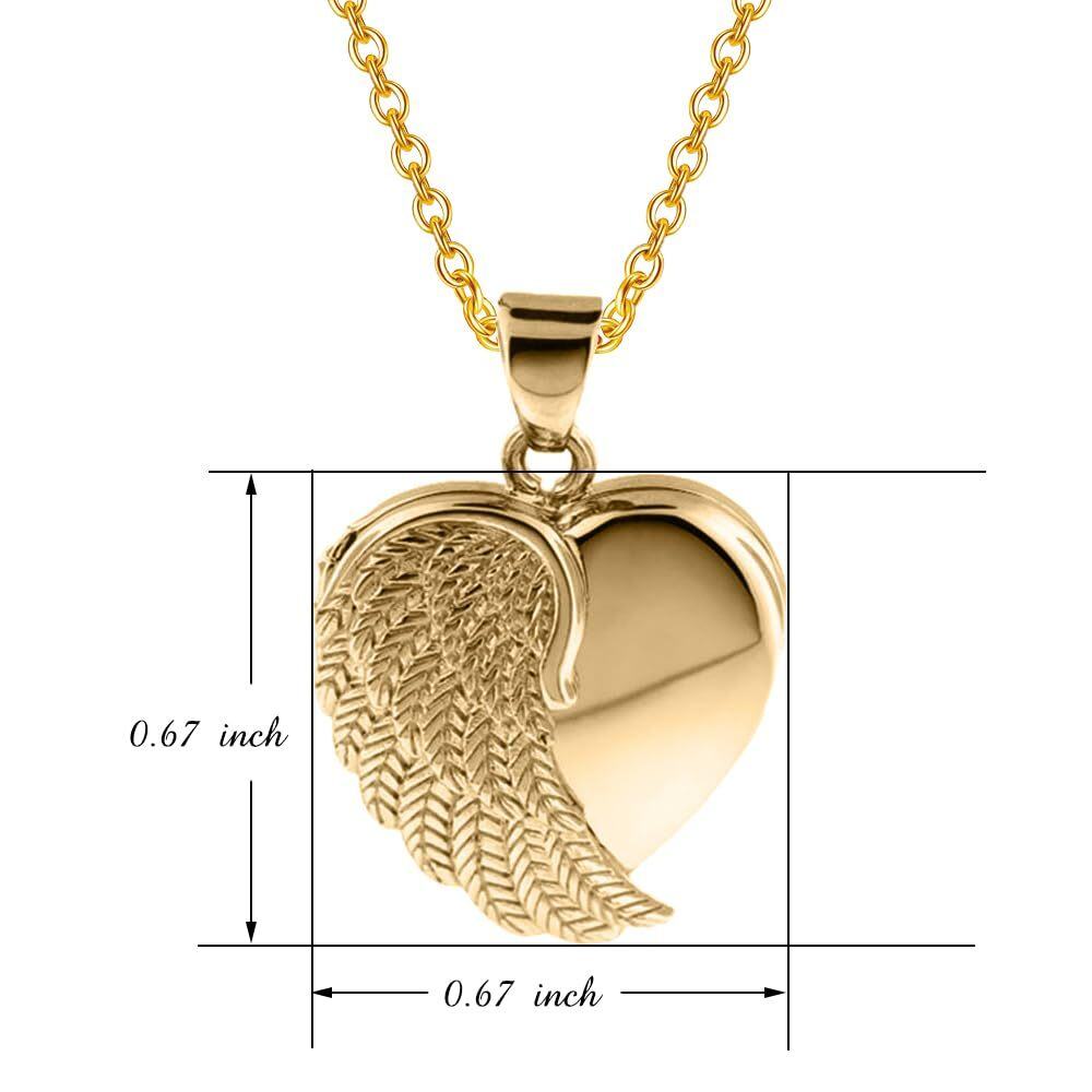 Collar con urna para cenizas con forma de corazón y alas de ángel con foto grabada personalizada en oro de 10 quilates-6