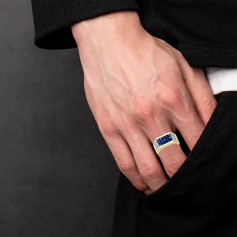 خاتم رجالي من الذهب عيار 10 قيراط مرصع بأحجار الزركونيا المكعبة، بنقش شخصي-3