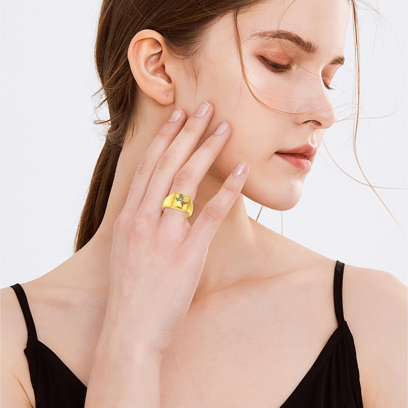 10K White Gold Personalized Engraving Ring-2