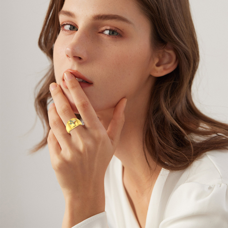 10K White Gold Personalized Engraving Ring-4