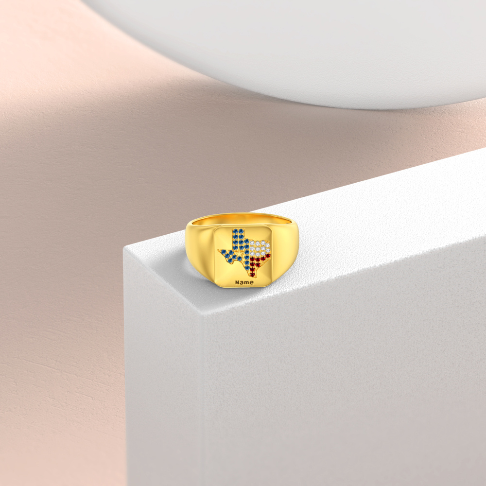 Anel de gravação personalizado em ouro branco 10K-5
