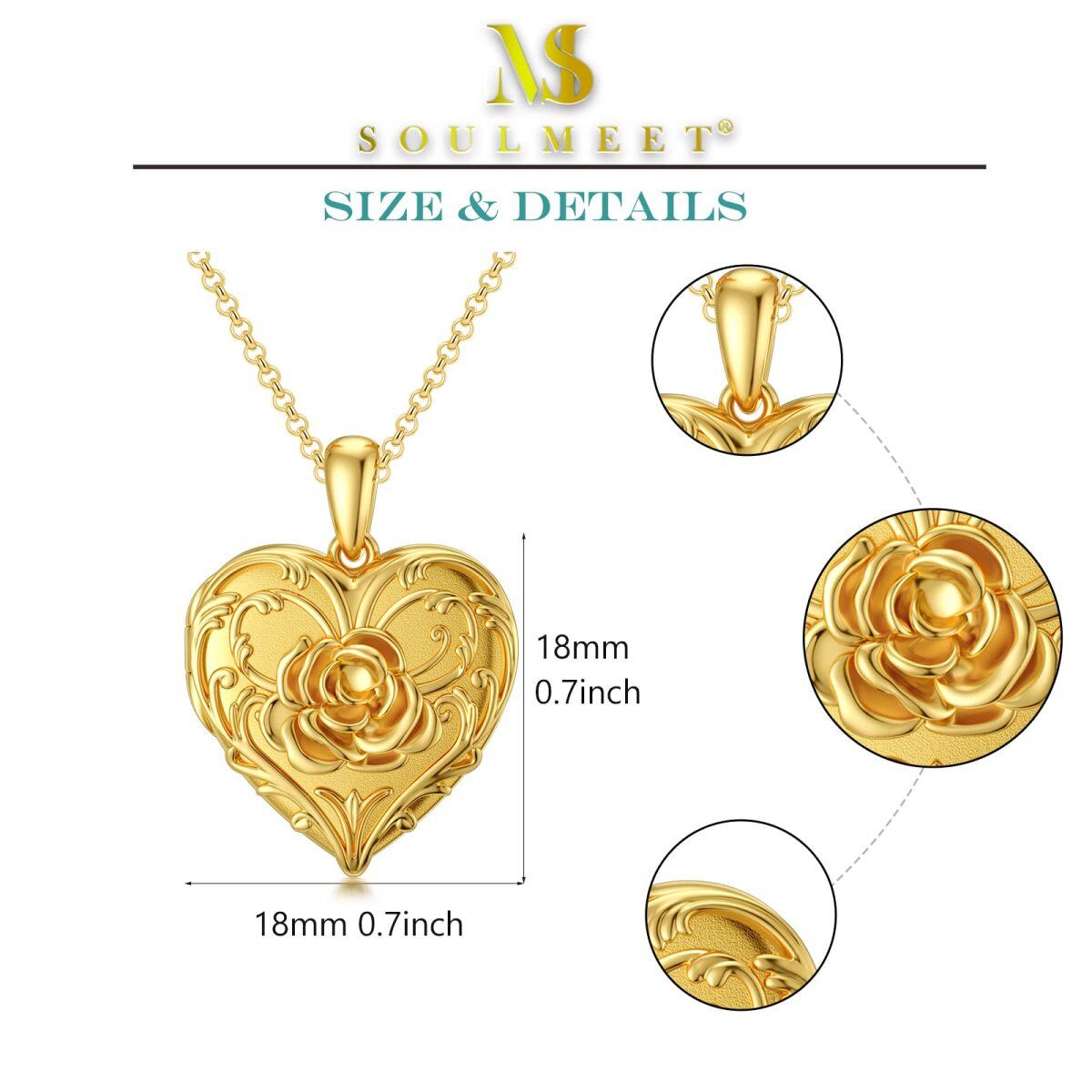 10K Gold Rose With Personalized Engraving With Heart Personalized Photo Locket Necklace For Women-6