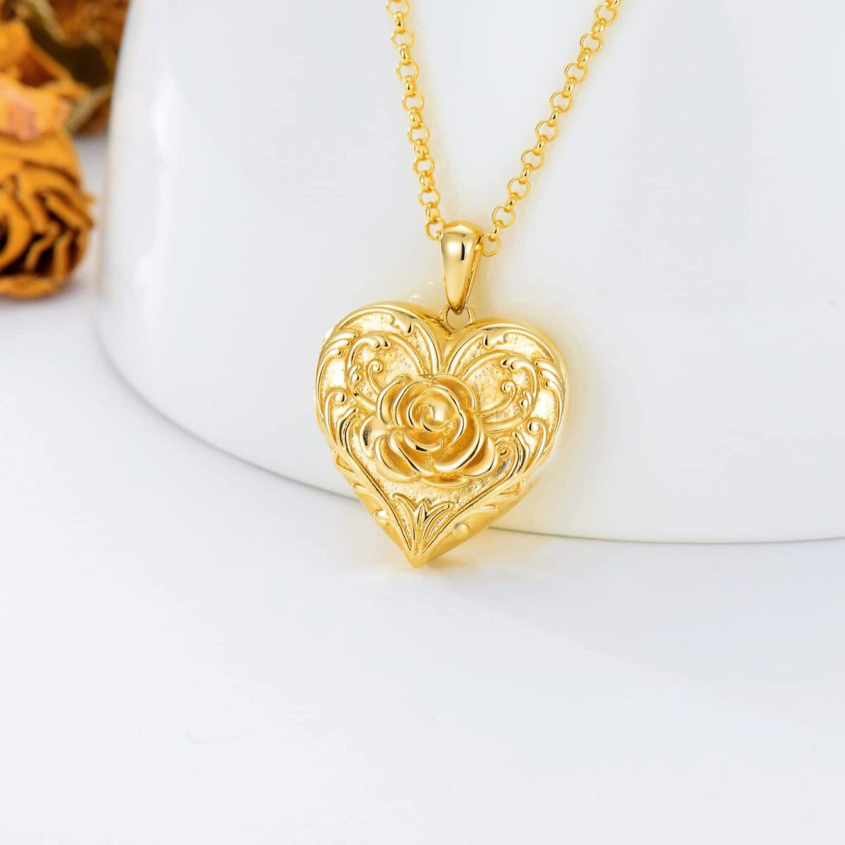 10K Gold Rose & Personalized Photo & Heart Personalized Photo Locket Necklace-3