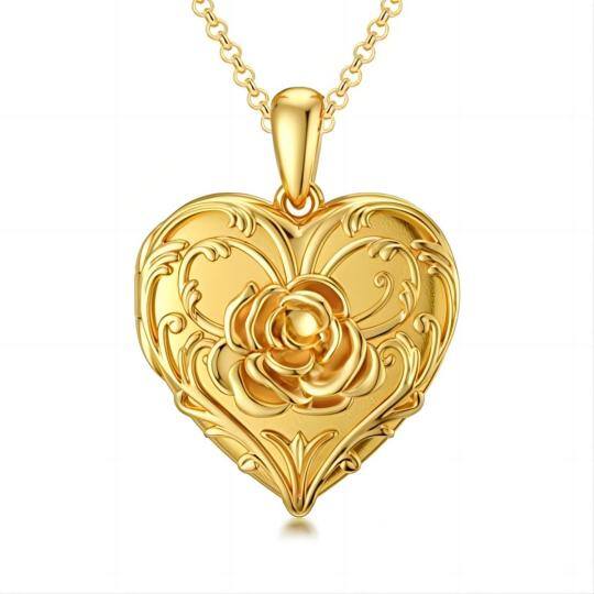 10K Gold & Personalized Engraving Rose & Personalized Photo & Heart Personalized Photo Locket Necklace-4