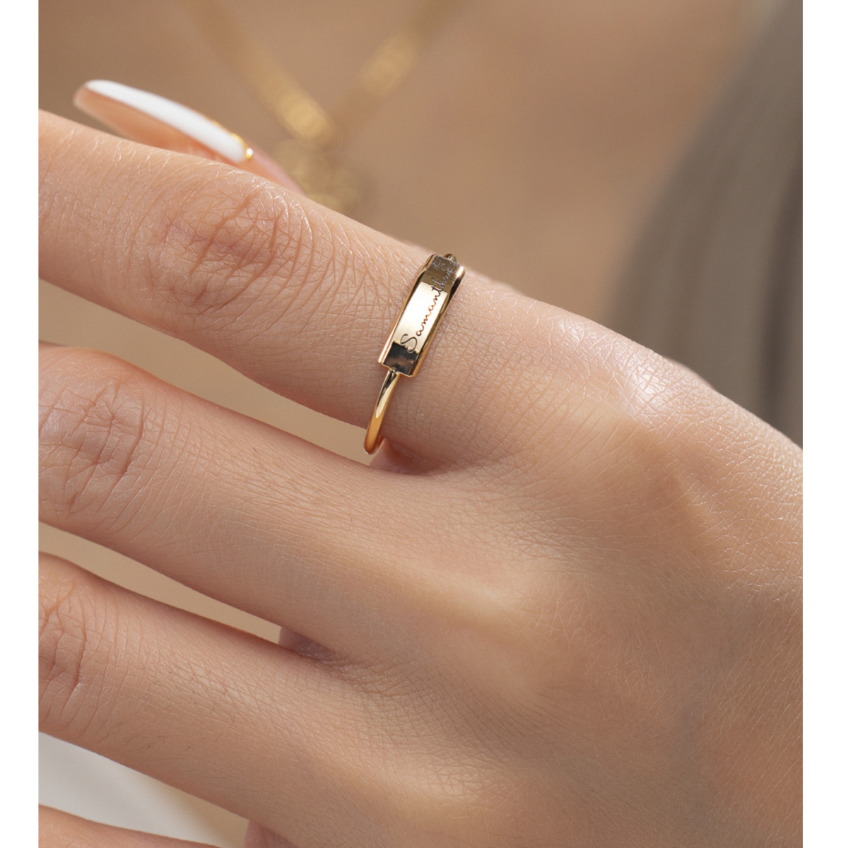 10K Gold Personalized Engraving Signet Ring-2