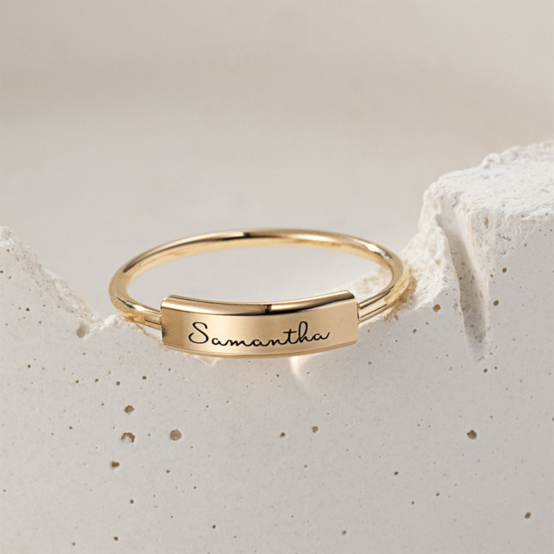 10K Gold Personalized Engraving Signet Ring-3