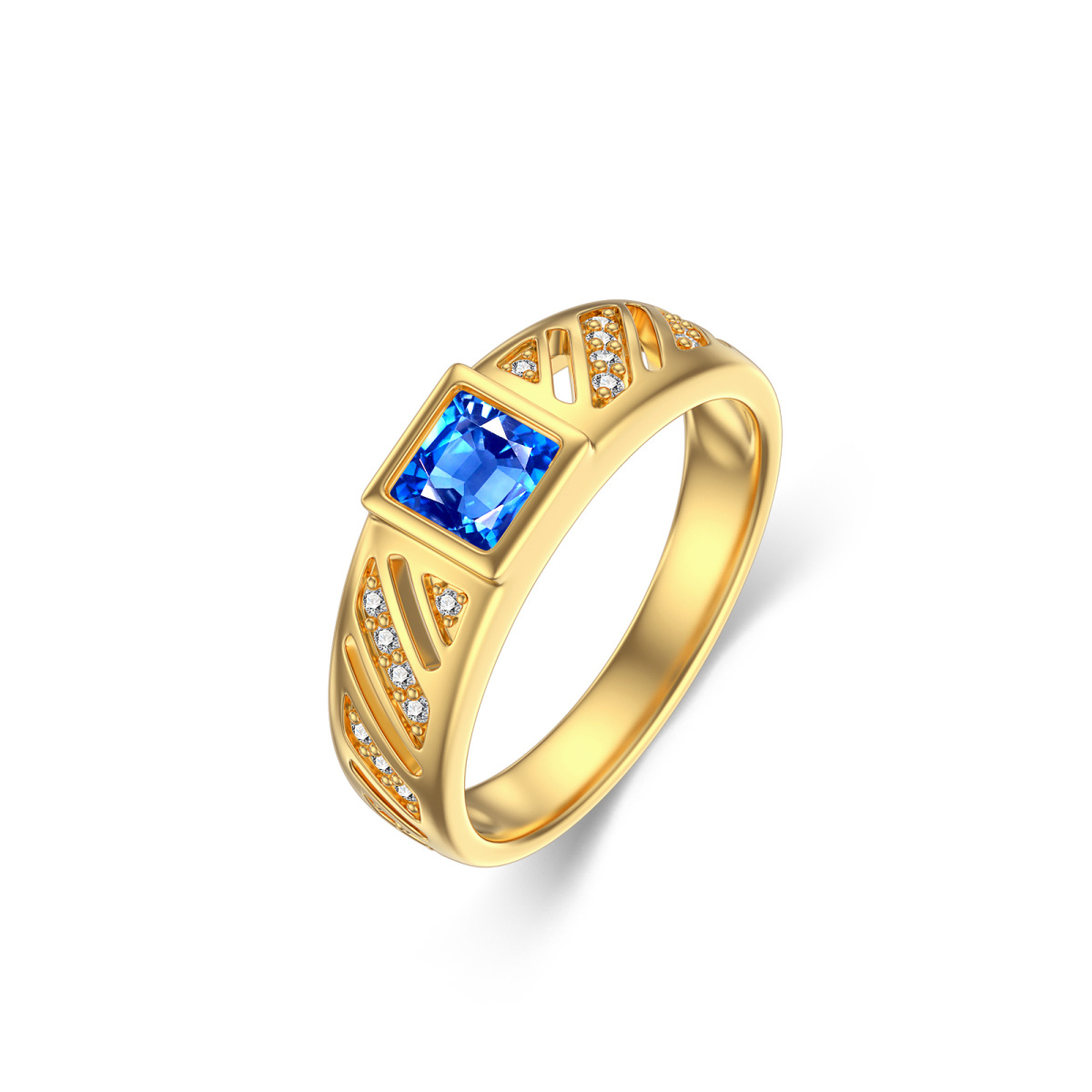 10K Gold Cubic Zirconia Personalized Engraving & Square Ring-1