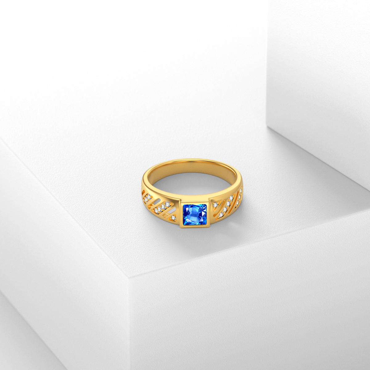 Quadratischer Ring aus 10 Karat Gold mit Zirkonia und personalisierter Gravur-2