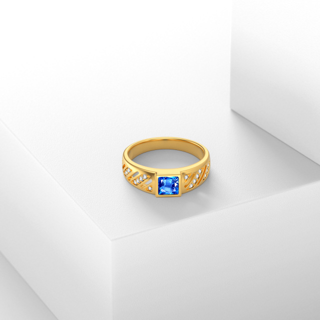 10K gouden zirkonia gepersonaliseerde gravure vierkante ring-2