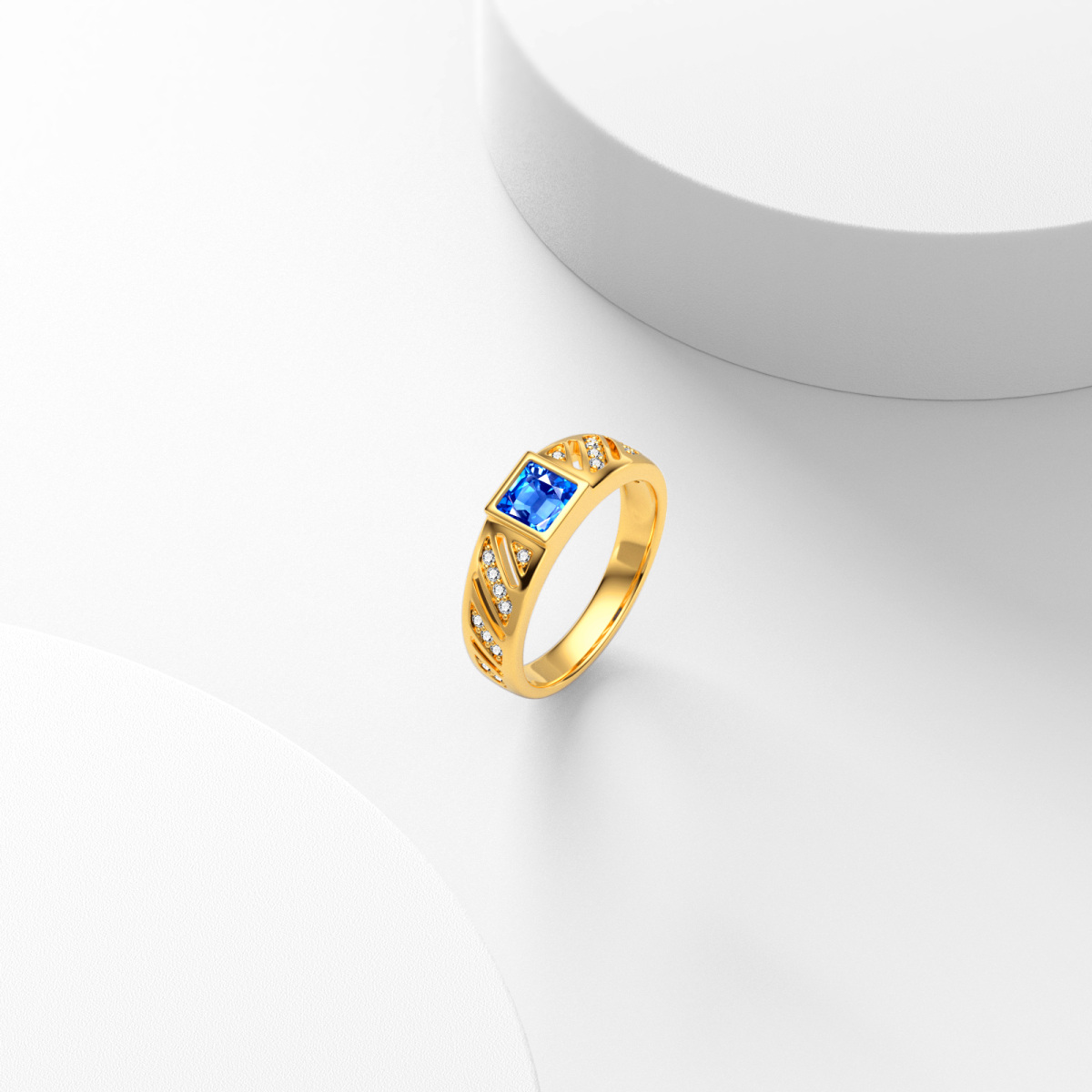 Quadratischer Ring aus 10 Karat Gold mit Zirkonia und personalisierter Gravur-4