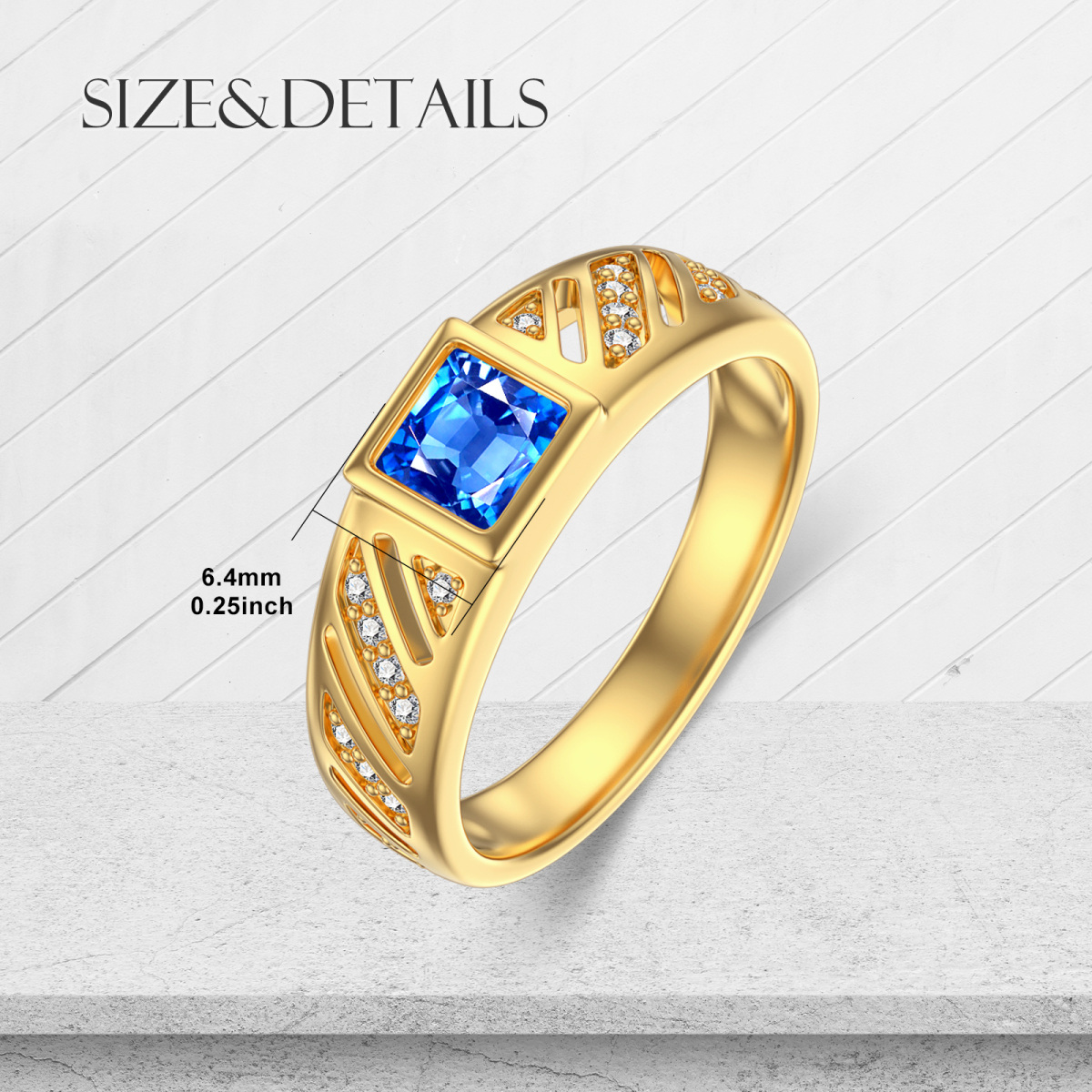 Quadratischer Ring aus 10 Karat Gold mit Zirkonia und personalisierter Gravur-5