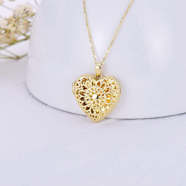 10K Gold & Personalized Engraving Sunflower & Personalized Photo & Heart Personalized Photo Locket Necklace-3