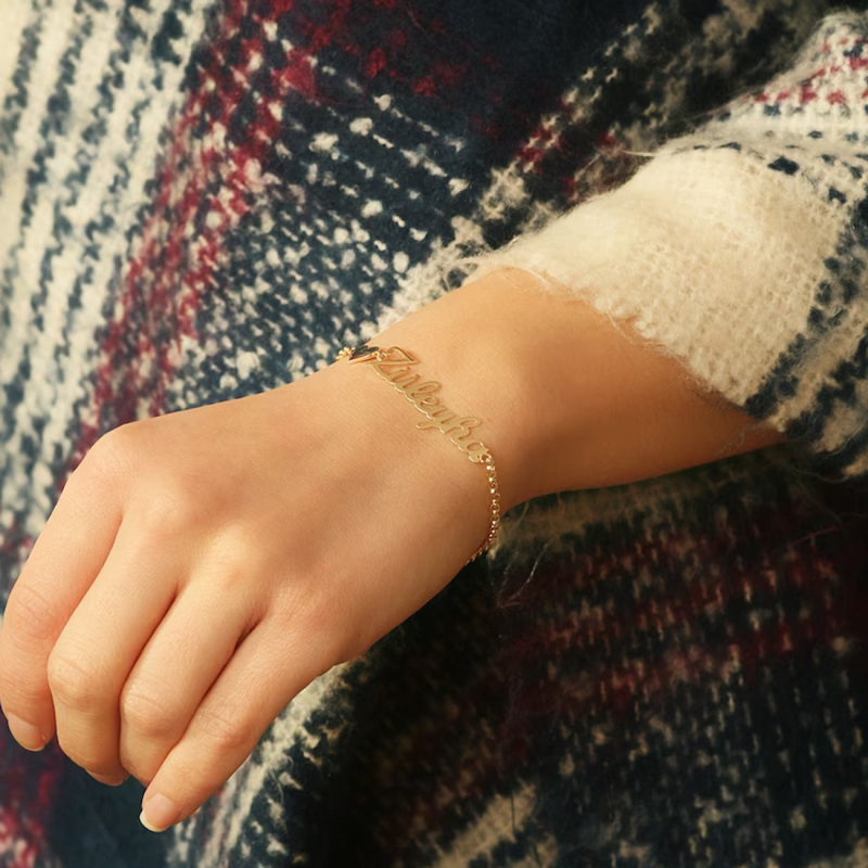 10K Gold Personalized Name Heart Charm Bracelet-3